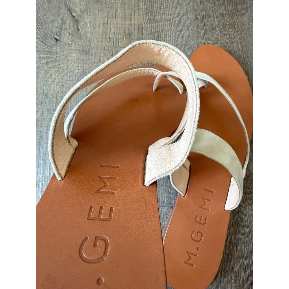 M.Gemi Beige Suede Leather Strappy Slide Sandals Made in Italy Womens Size 11/42